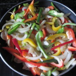 Sliced peppers and onions, raw