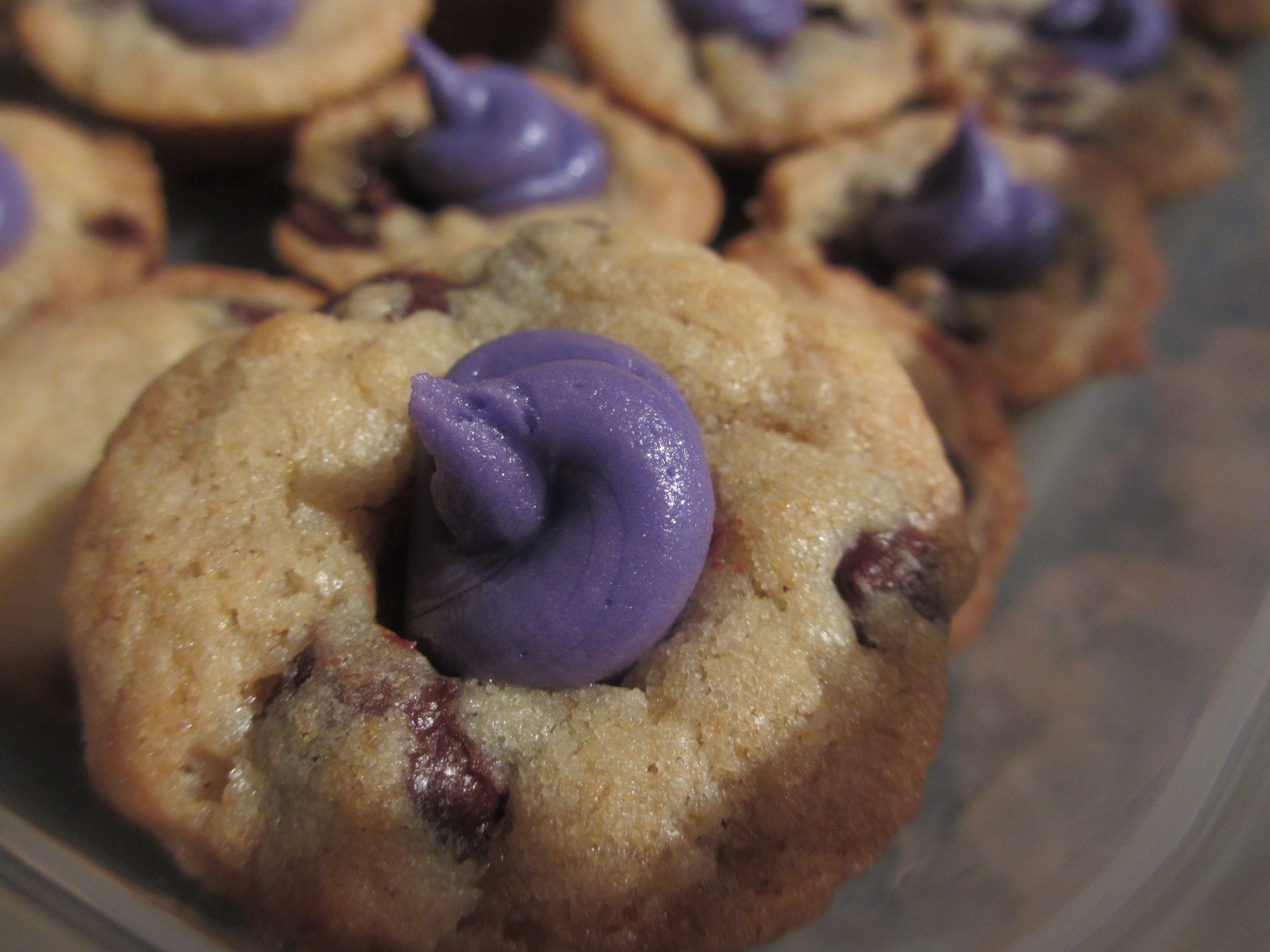 Cookie cupcake with purple frosting