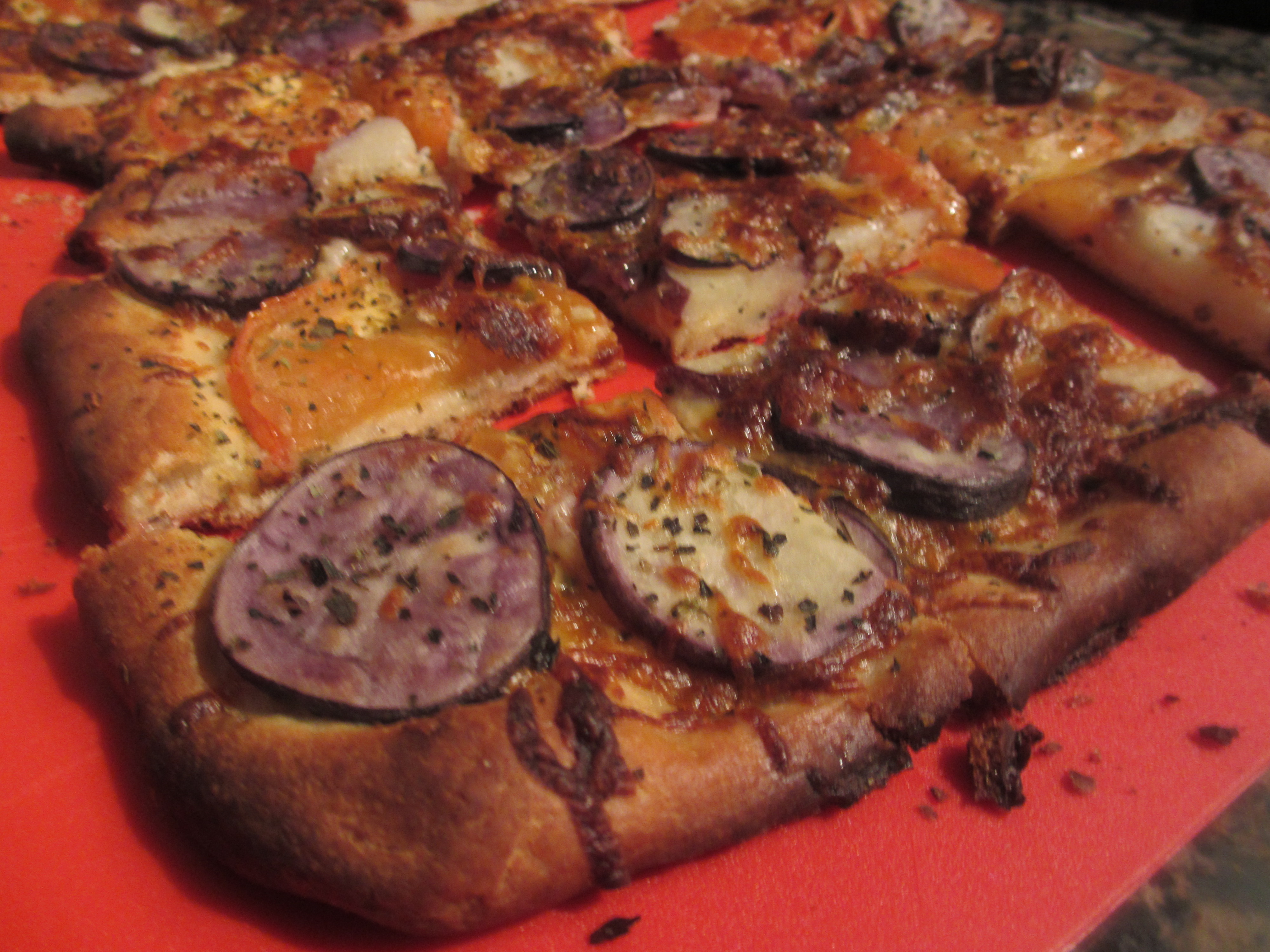 Sliced purple potato pizza