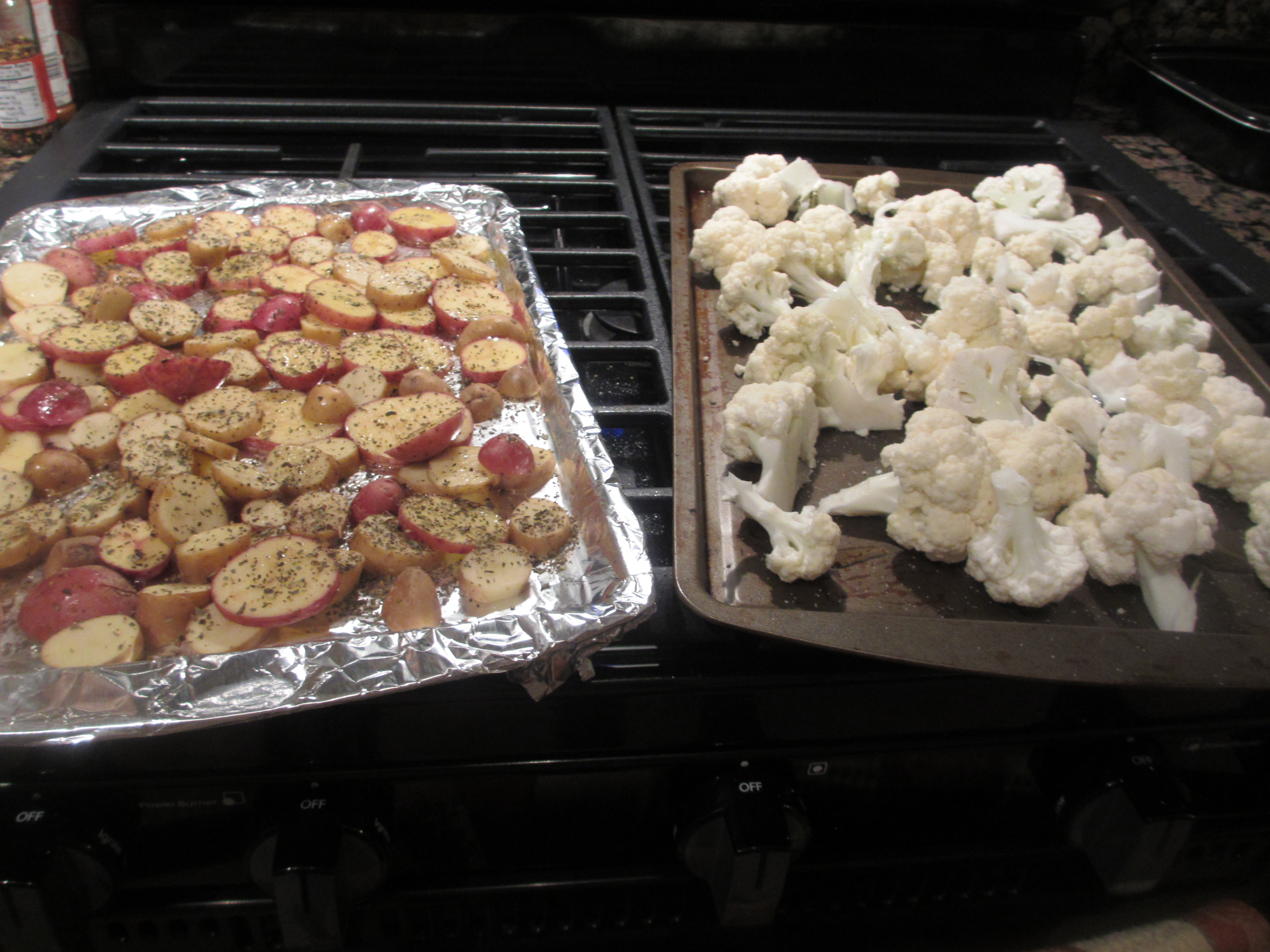 Roasted potatoes and cauliflower