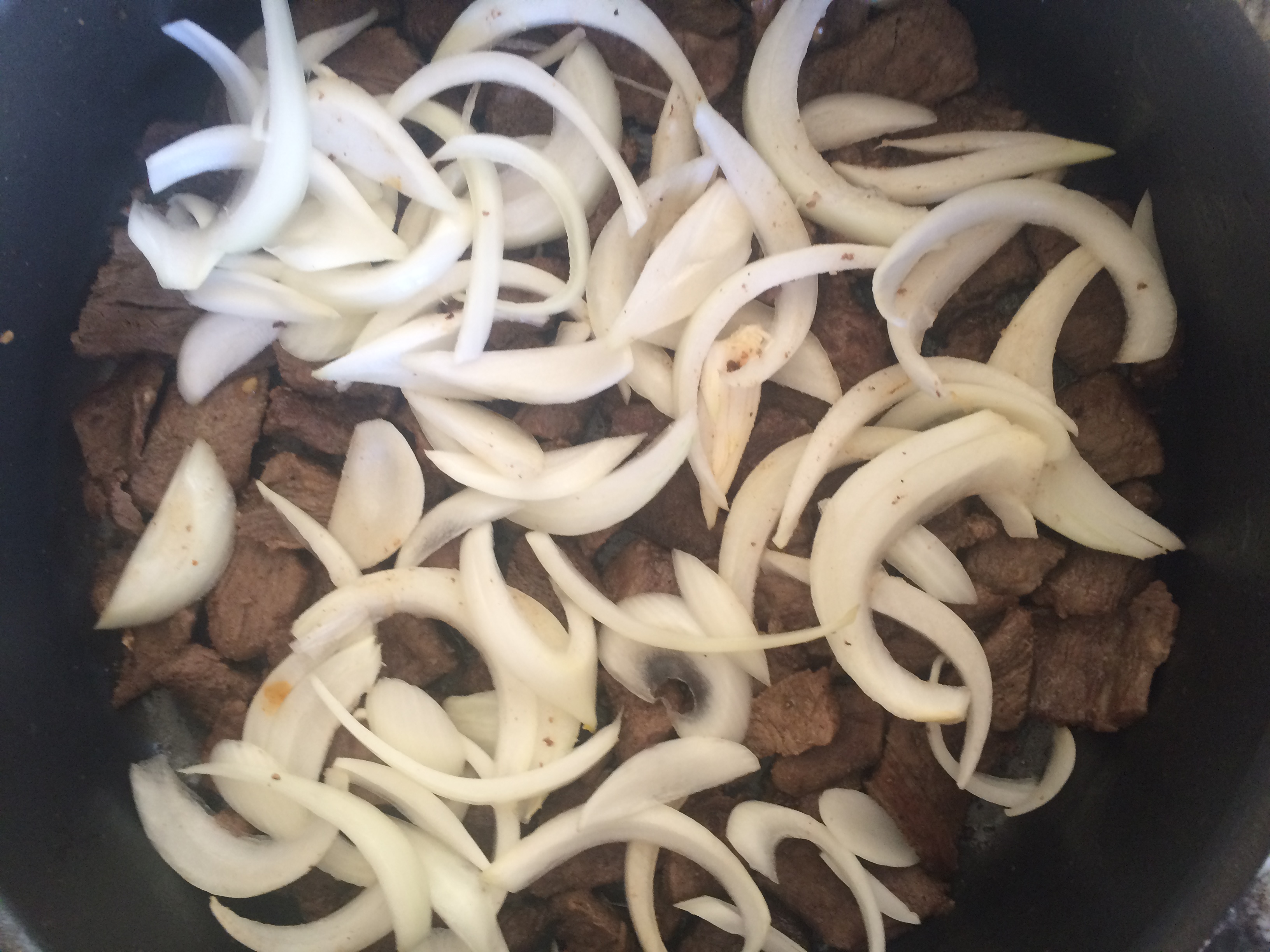 Cooked meat and onions