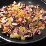Chopped color peppers with sausage
