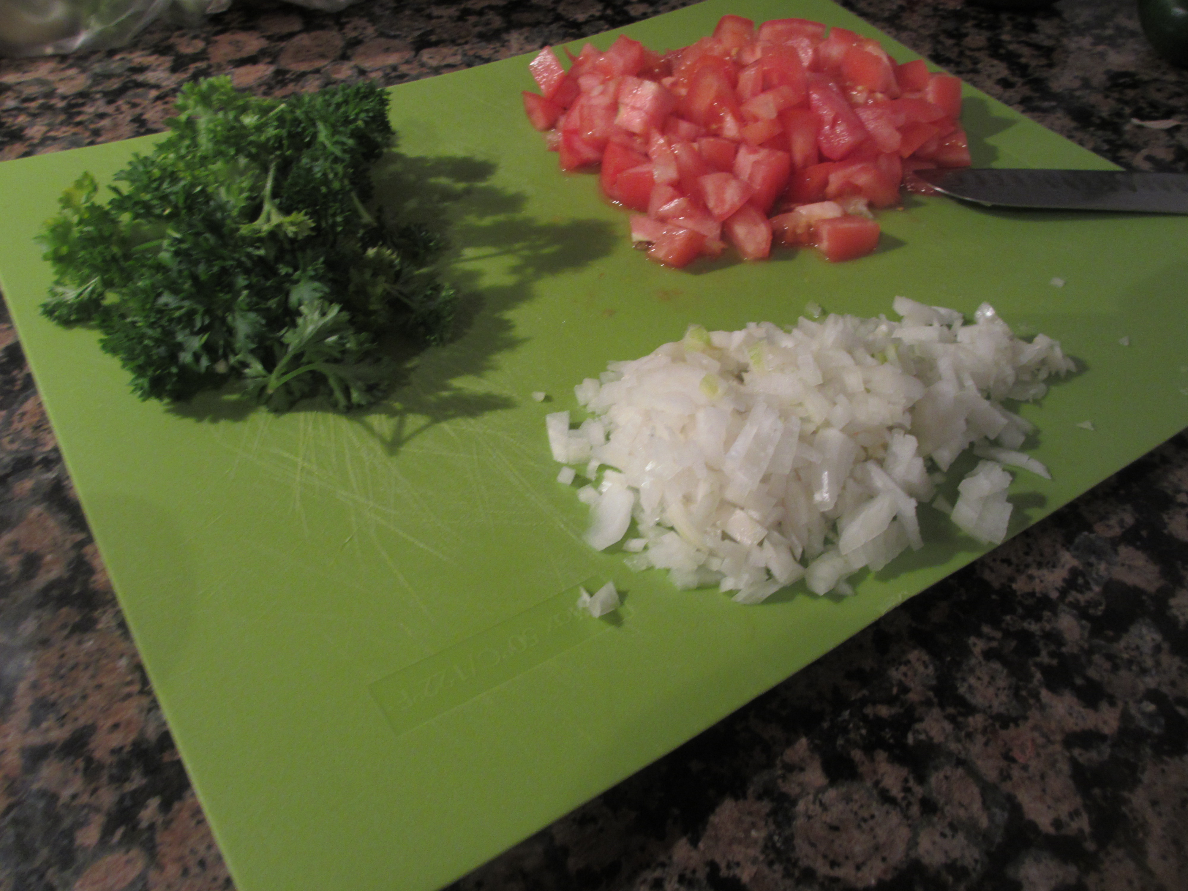 parsley, onions, and tomatoes
