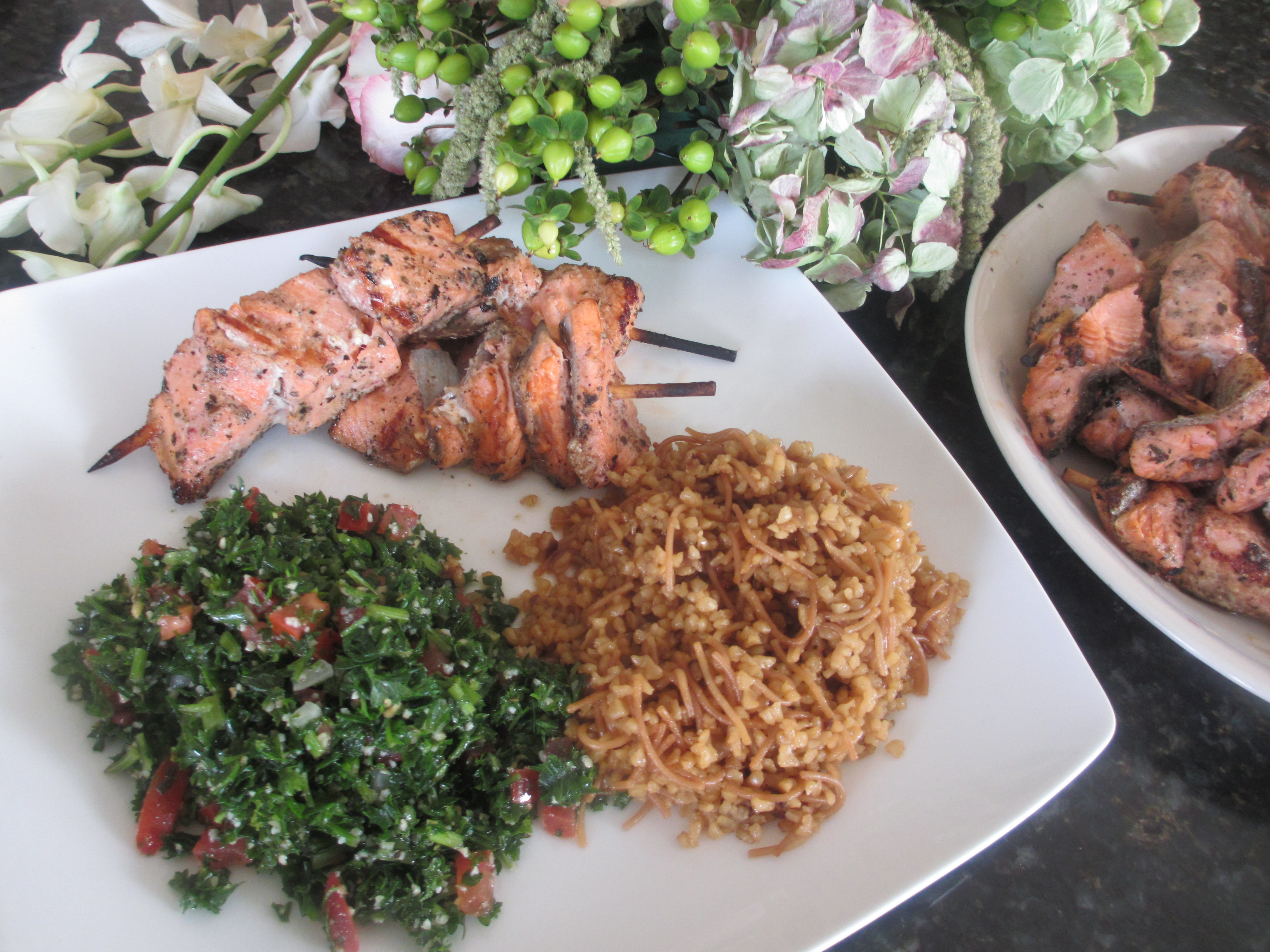 Salmon, Tabouli and Bulgur on a plate