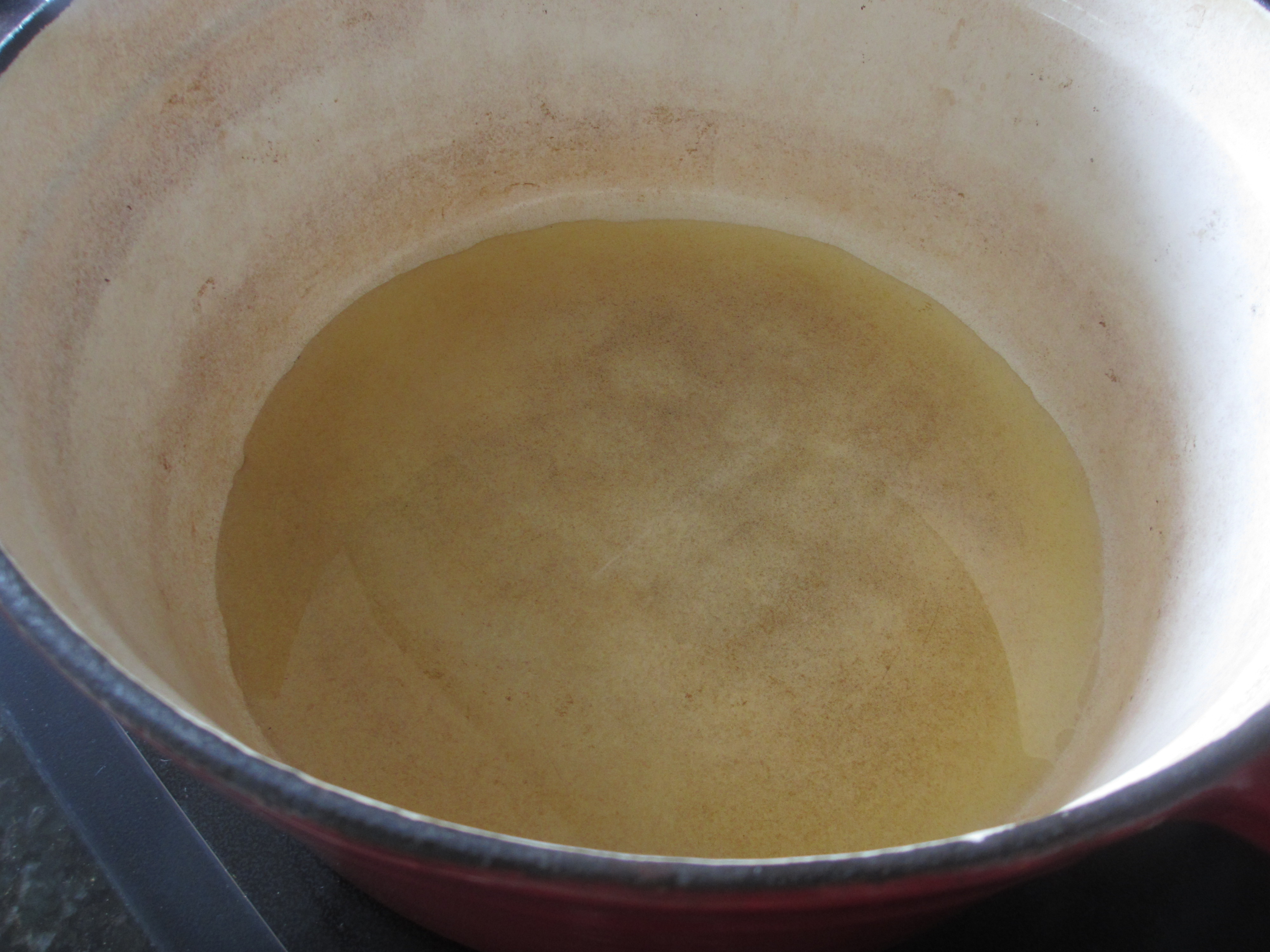 Oil in a cast iron pot