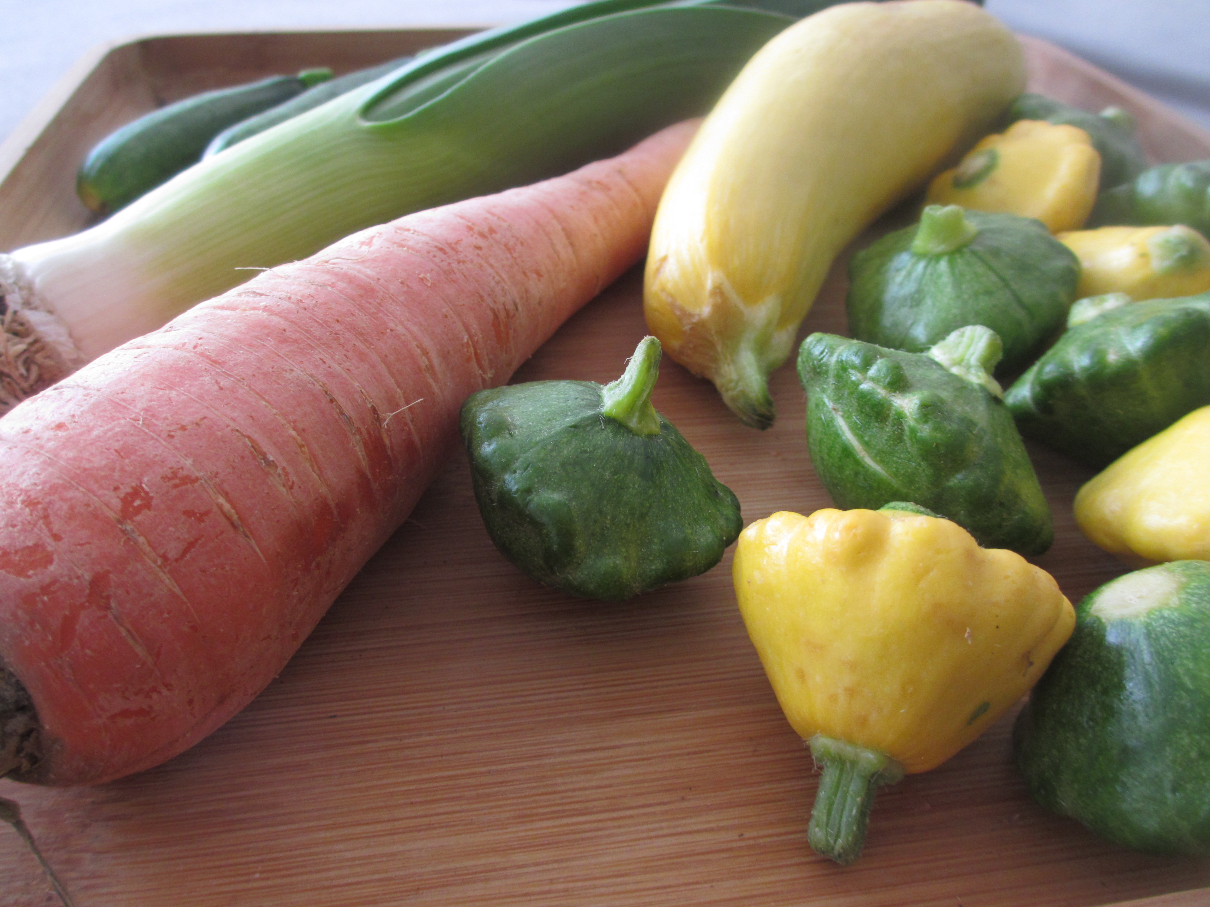 Carrots, leeks, and squash
