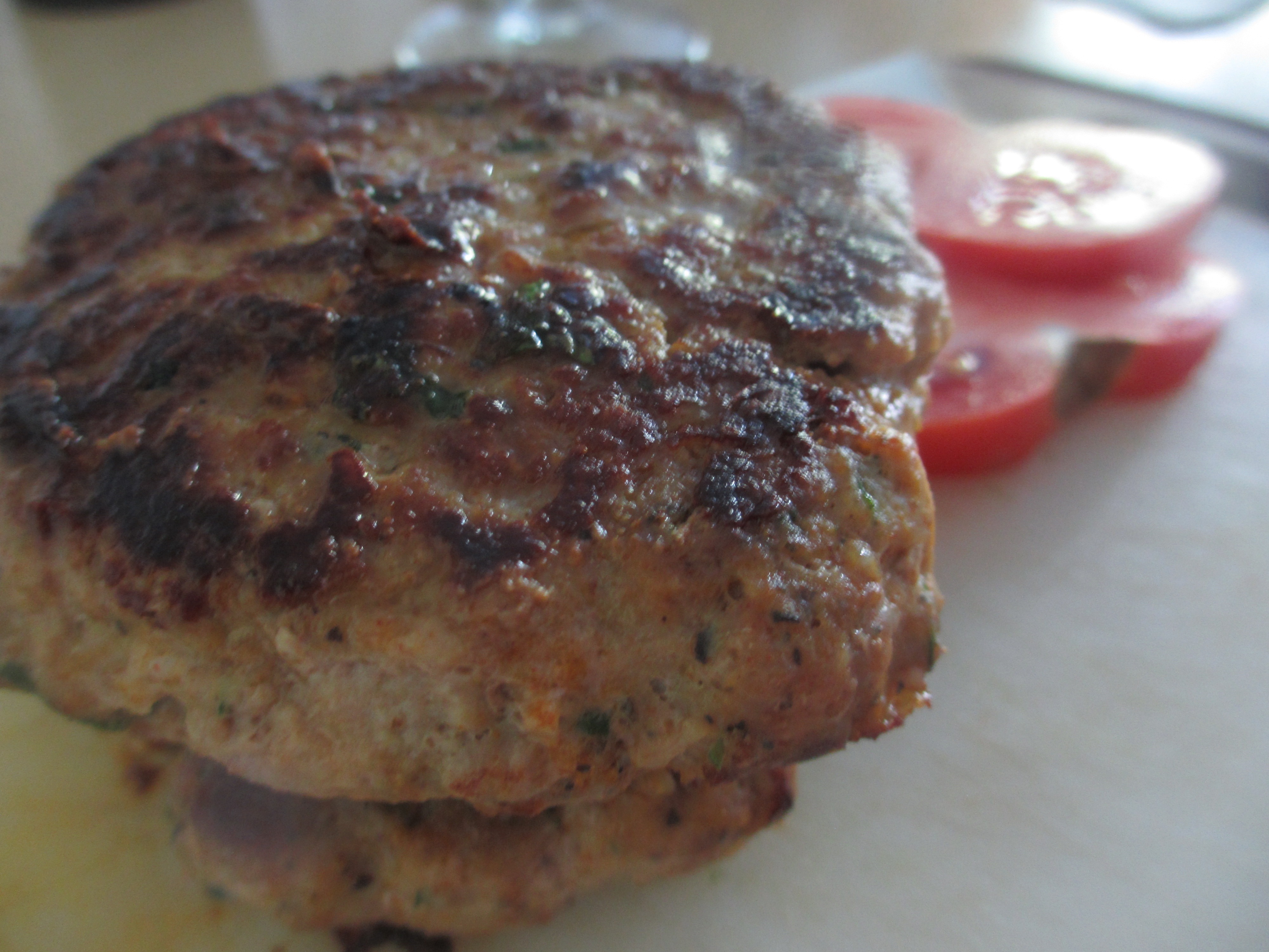 Turkey burgers, cooked