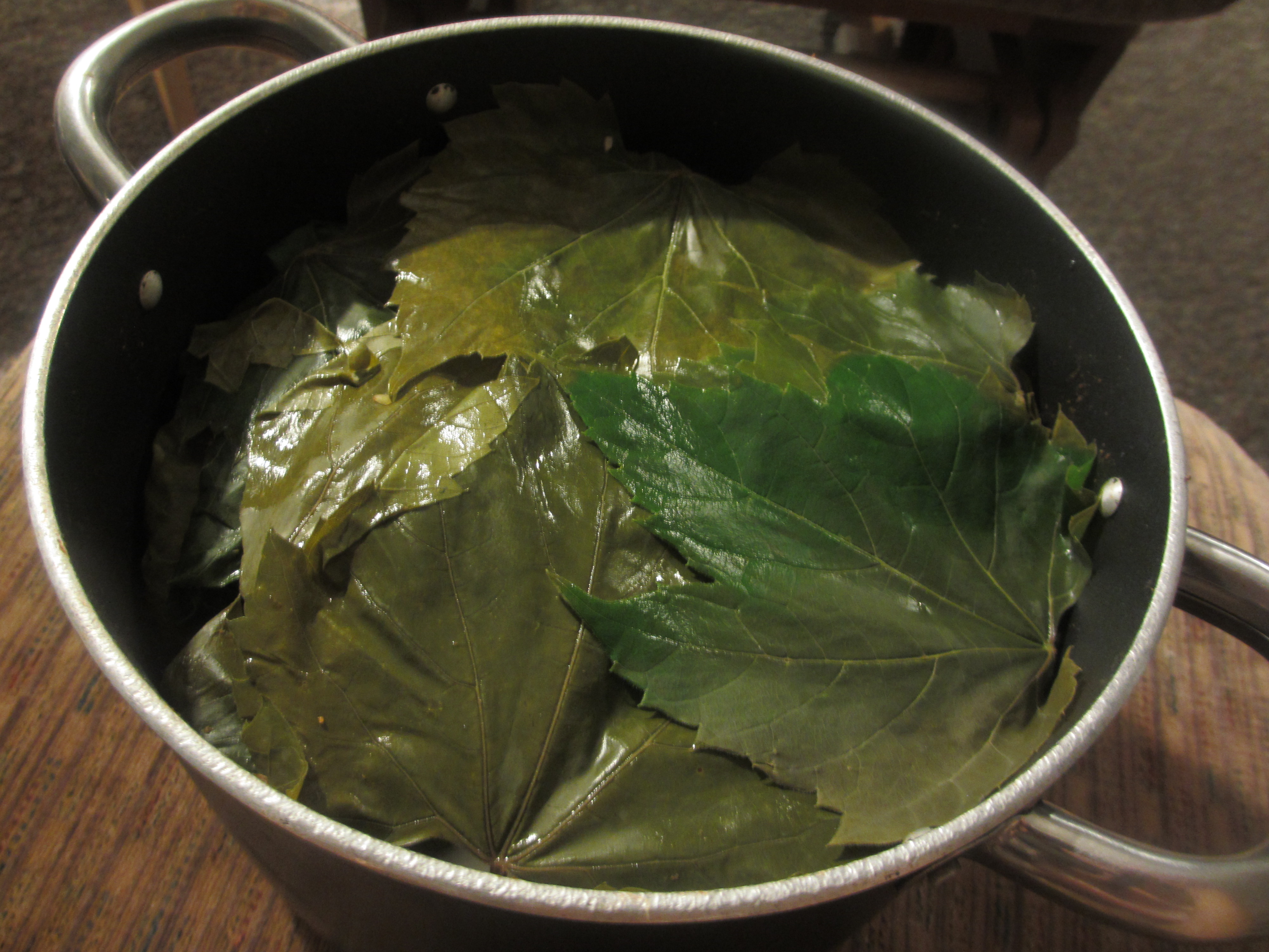 Pot of stuffed grape leaves