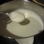 Adding yogurt and milk mixture to the heated milk