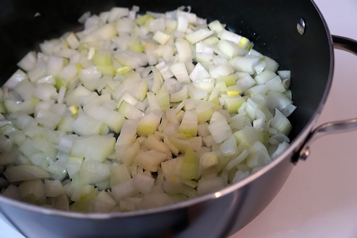 Onions cooking in a pot