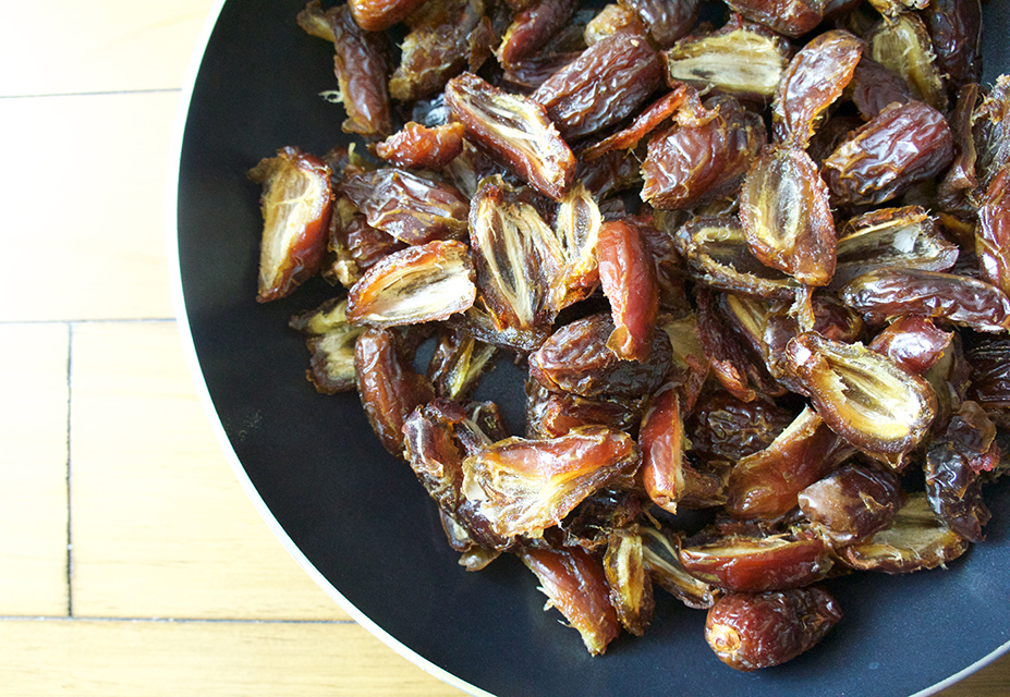 pitted dates in a pan