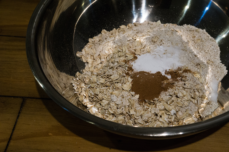Oat flour with cinnamon, salt, and baking soda